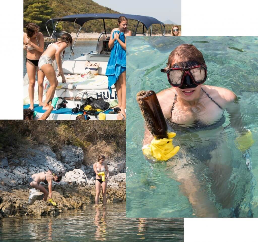 Volunteers collecting waste on a Green Sea Safari trip